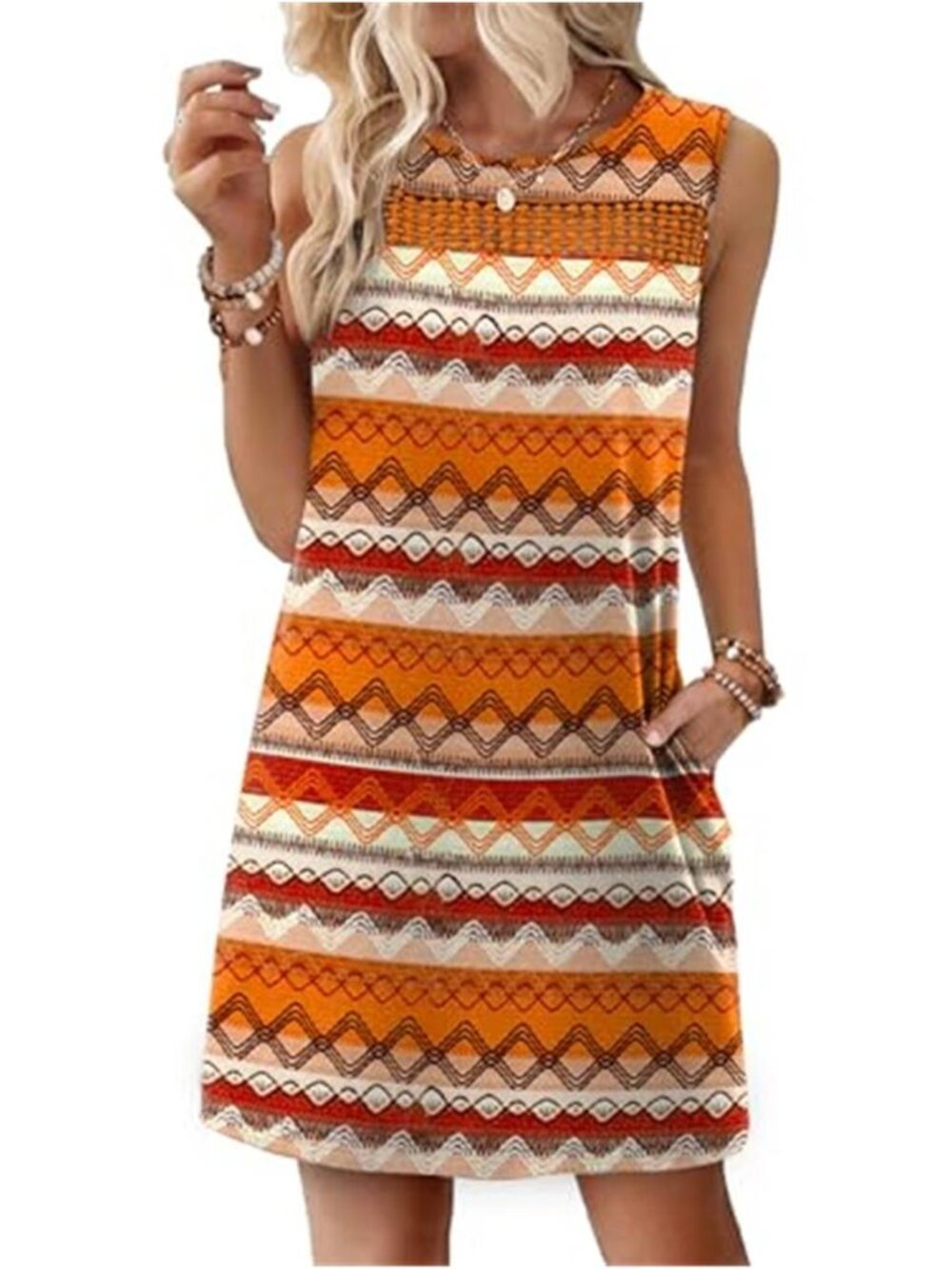 Women's Orange Print Dress with Pockets Casual Chic Modern Everyday Outfit